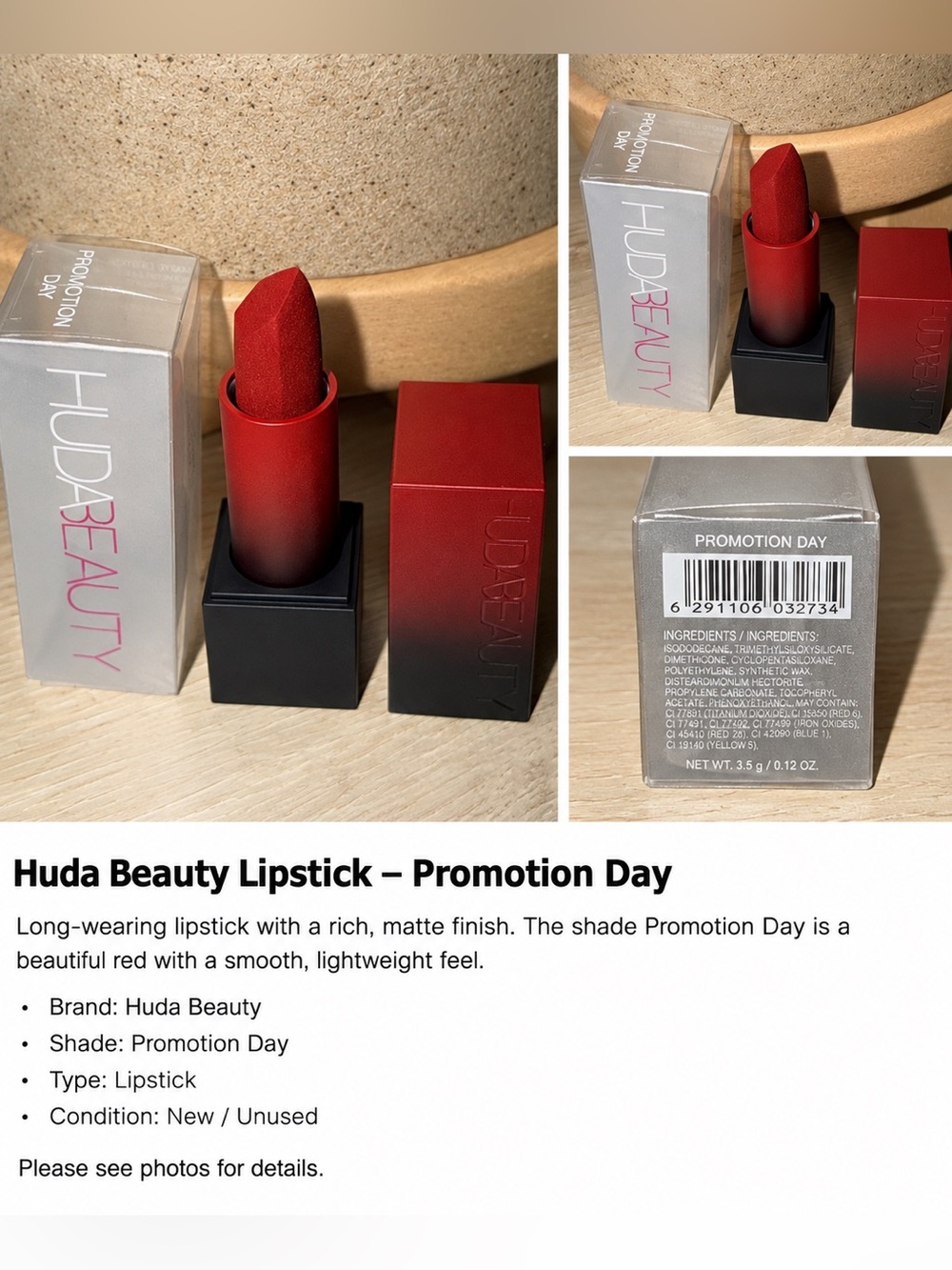 HUDA BEAUTY Promotion Day Matte Lipstick FULL SIZE- Vibrant Red
